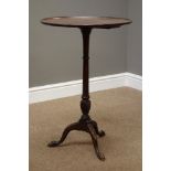 Early 19th century mahogany wine table, circular dished top, turned fluted column,