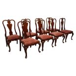 Set of eight Queen Anne style mahogany dining chairs with shell carved top rails,