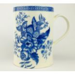 Caughley quart jug, c1780, decorated in the 'Pine Cone' pattern below a diaper border,