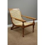 19th century style Colonial teak and caned plantation chair,