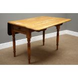 Victorian walnut drop leaf Pembroke table, drawer to end, turned supports, 104cm x 95cm,