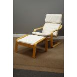 'Ikea Poang' chair and stool with neutral upholstered loose cushions Condition Report