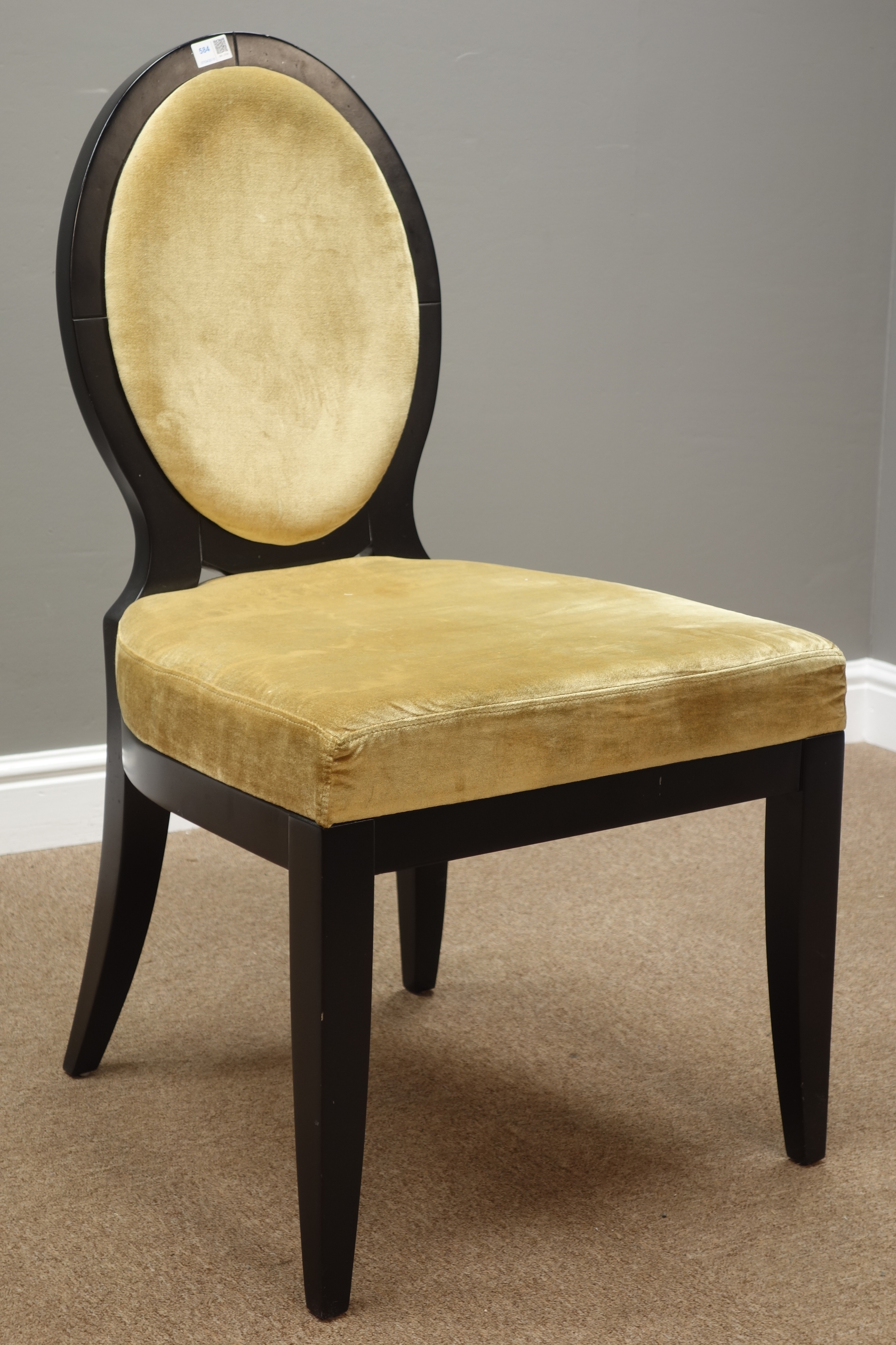 Ebonised wood framed cameo back chair with upholstered seat and back Condition Report