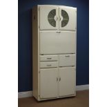 1950s white painted kitchen cabinet, with combination of cupboards and drawers, W84cm, H190cm,