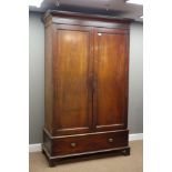 George III mahogany linen press wardrobe, two panelled doors enclosing hanging space and slides,