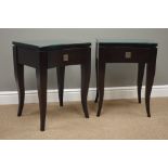 Pair 'Gerrard Lewis London' ebonised bedside lamp tables, W45cm, H61cm,