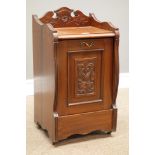 Edwardian coal compendium, carved panelled fall front, W38cm, H71cm,