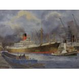 'King George Dock Hull', watercolour signed by Kenneth L S Glen,