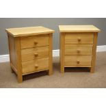 Pair light ash three drawer bedside lamp chests, W51cm, H61cm,