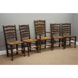 20th century set five (4+1) elm ladderback dining chairs with rush seats Condition Report