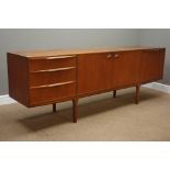 'A. H. McIntosh & Co' teak sideboard, three drawers, double cupboard and fall front cupboard