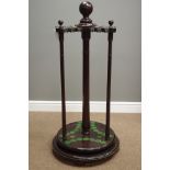 Late 19th/early 20th century mahogany trefoil revolving snooker cue stand, D55cm,