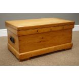Victorian polished pine chest with hinged top,
