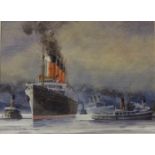 'RMS Mauretania', watercolour signed by Kenneth L S Glen,