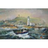 Scarborough Lifeboat Offshore, acrylic on canvas board signed by Alan Stuttle (British 1939-) 28.