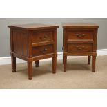 Pair hardwood two drawer bedside chests, W49cm, H66cm,