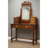 20th century mahogany dressing table with raised swing mirror, turned supports, W110cm, H176cm,