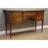 George III figured mahogany bow front sideboard, two cupboards and drawer, square tapering supports,