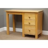 Light ash single pedestal dressing table, three drawers, W107cm, H76cm,