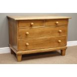 Late 19th century polished pine chest, two short and two long drawers (W110cm, H77cm, D62cm),