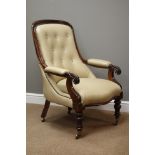 Regency period rosewood open armchair scrolled arm supports with turned supports,