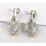 Pair of white gold diamond heart pendant ear-rings stamped 14K Condition Report