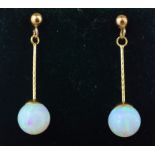 Pair of 9ct gold opal drop ear-rings stamped 375 Condition Report <a