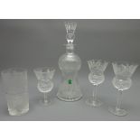 Edinburgh crystal 'Thistle' pattern decanter, pair of wine glasses,