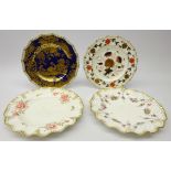 Four Royal Crown Derby dinner plates; 'Blue Aves', 'Gadroon Rose',