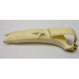 Japanese Meiji period carved ivory Okimono model of a partially peeled Banana,
