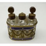 Early 20th century gilt metal three sectioned scent bottle casket,