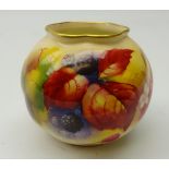 1930's Royal Worcester hand painted vase decorated with fruit, signed Kitty Blake,