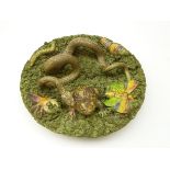 Jose A Cunha Portuguese Palissy ware dish decorated with applied toad,