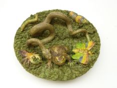 Jose A Cunha Portuguese Palissy ware dish decorated with applied toad,