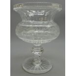 Large cut crystal footed vase/ centrepiece, etched with fruit on star cut base,