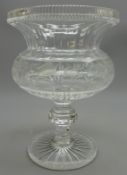 Large cut crystal footed vase/ centrepiece, etched with fruit on star cut base,