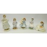 Five Royal Worcester figurines; 'Safe at Last', 'Love', 'A Posy for Mother',