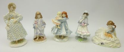 Five Royal Worcester figurines; 'Safe at Last', 'Love', 'A Posy for Mother',