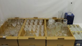 Large Royal Doulton crystal jar and cover, Royal Brierley decanter, champagne flutes,