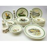 Nine Portmeirion 'Birds of Britain' dinner plates, five side plates and twelve dishes,