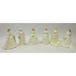 Six Coalport figurines; 'Queen Victoria', 'Queen Elizabeth', 'The Queen', 'Queen Mary',