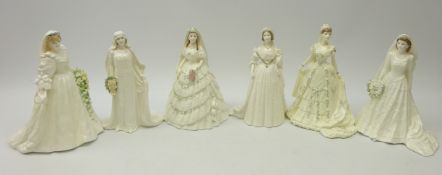 Six Coalport figurines; 'Queen Victoria', 'Queen Elizabeth', 'The Queen', 'Queen Mary',