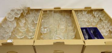 Pair Waterford crystal small wine glasses, brandy balloon & four sherry glasses,