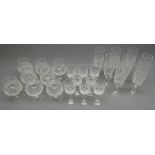 Set of eight Thomas Webb crystal champagne flutes,