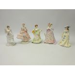 Four Coalport 'Femme Fatales' limited edition figurines and a Royal Worcester figure '1855 - The