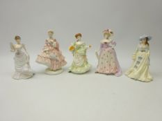 Four Coalport 'Femme Fatales' limited edition figurines and a Royal Worcester figure '1855 - The