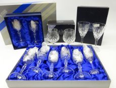 Pair of Stuart crystal wine glasses & two pairs of brandy glasses, both boxed,