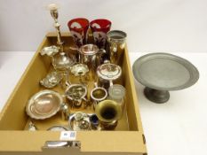 Victorian silver-plate epergne, silver pierced dish & two silver teaspoons,