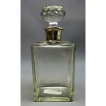 Silver mounted square decanter with facet cut stopper, Lee & Wigfull, Sheffield, 1896,