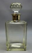 Silver mounted square decanter with facet cut stopper, Lee & Wigfull, Sheffield, 1896,